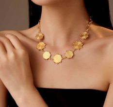 Brass 22k gold plated Choker necklace, Roud charm necklace for women